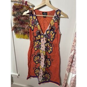 Angie Sundress Boho Multicolor V-Neck Sleeveless Short Dress L